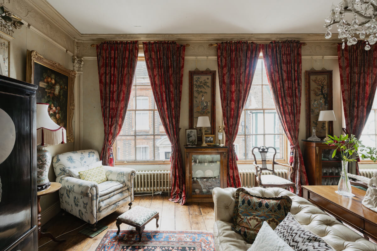 Medieval Craftsmanship & Georgian Elegance in an English Townhouse 15 formal sitting room large windows