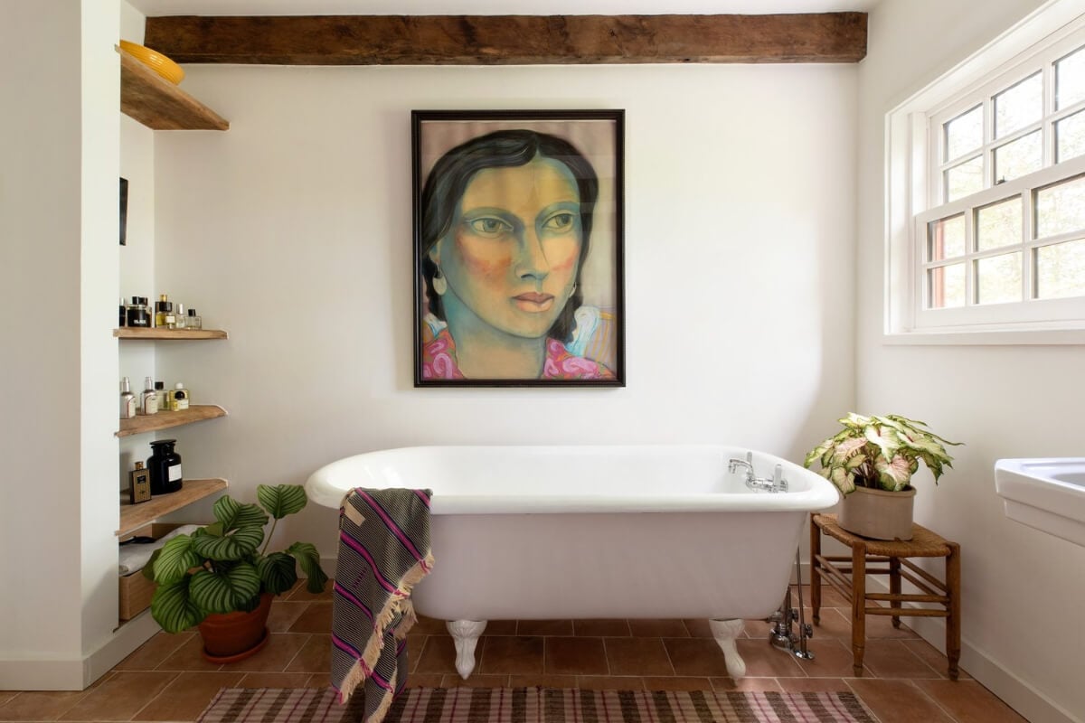 A Reimagined Farmhouse by Corbin Bernsen and Amanda Pays Lists for $4.6 Million 22 freestanding bath built-in wooden shelves