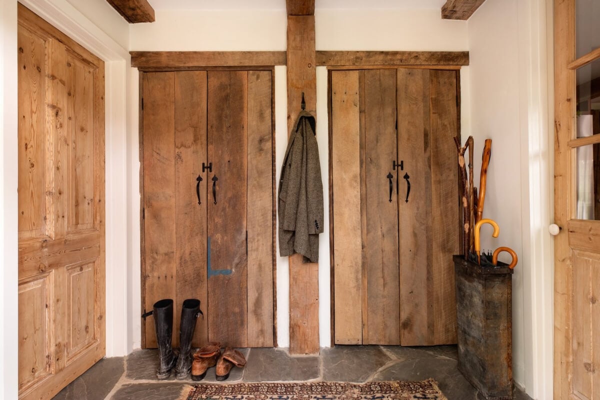 A Reimagined Farmhouse by Corbin Bernsen and Amanda Pays Lists for $4.6 Million 29 hall rustic timber doors built-in wardrobes