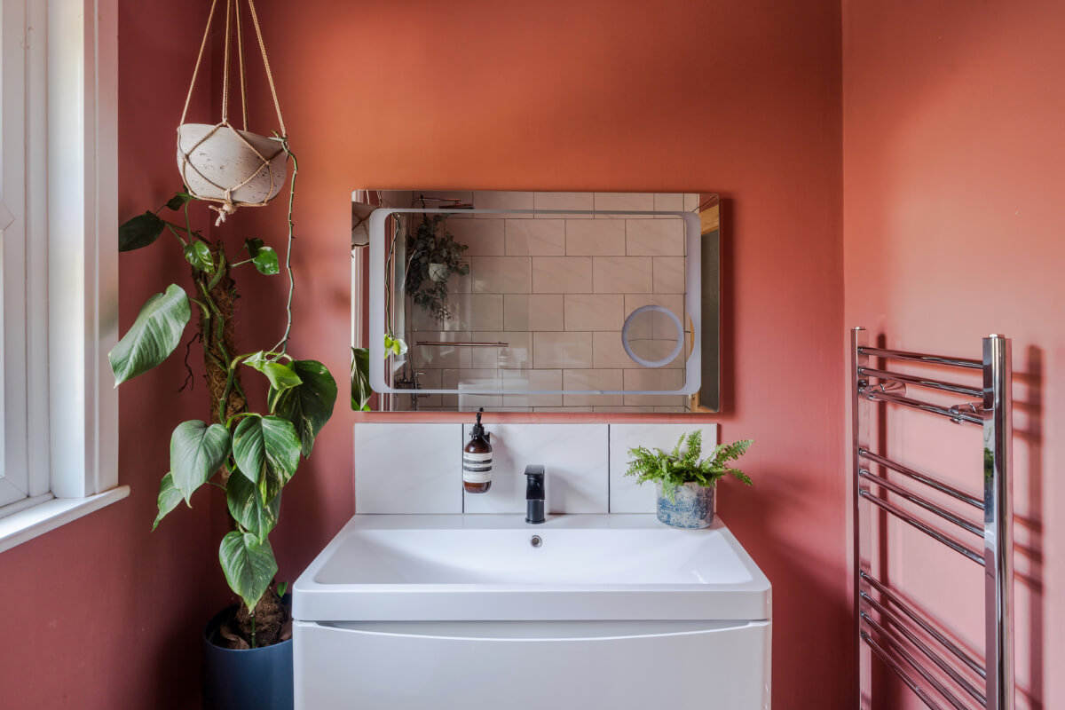 A Two-Tone Pink Living Room in a Victorian London House 19 pink bathroom