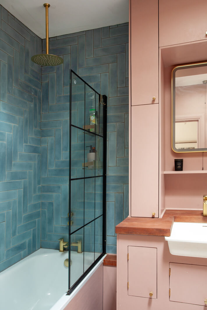Best of 2025: Bathrooms 23 pink cabinets and blue tiles small bathroom