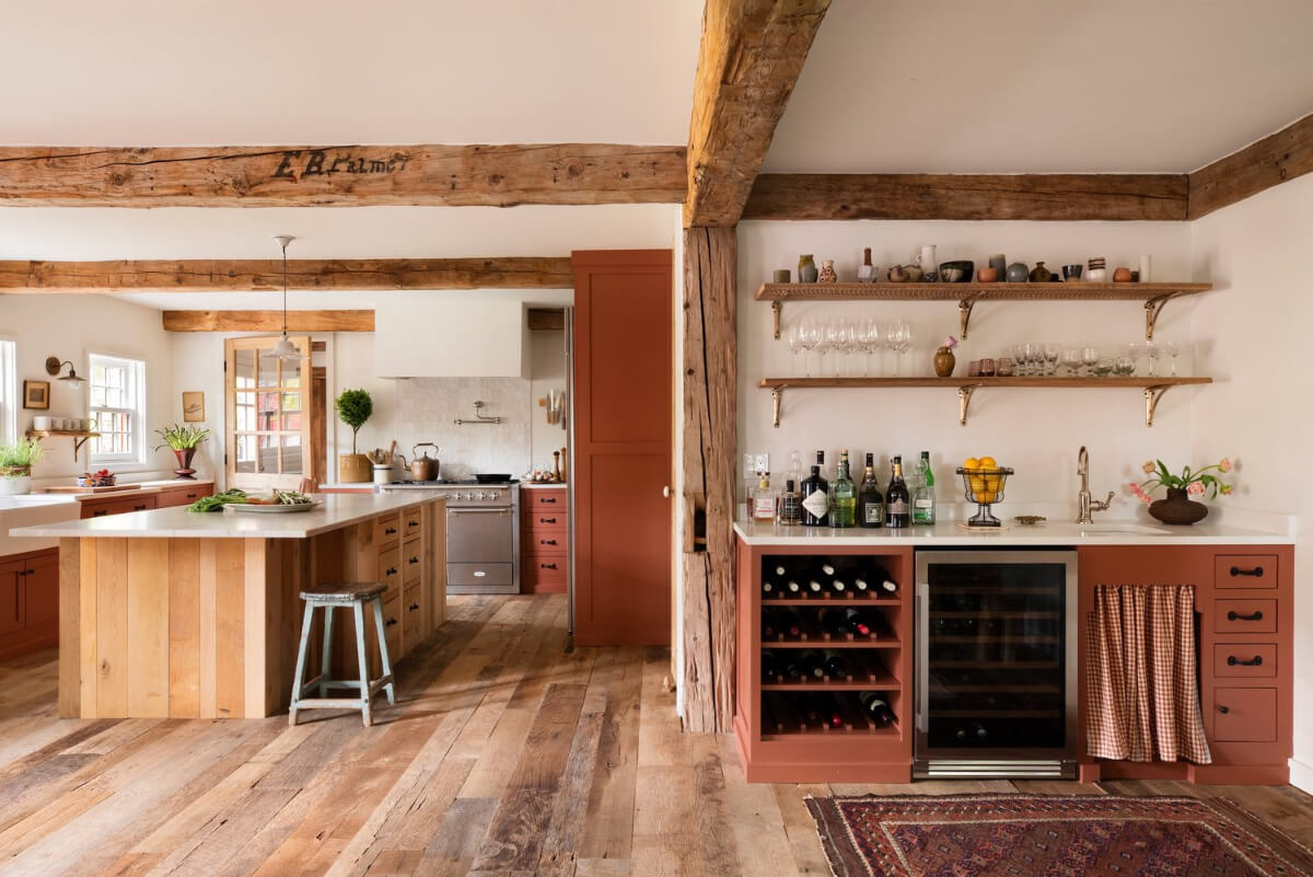 A Reimagined Farmhouse by Corbin Bernsen and Amanda Pays Lists for $4.6 Million 14 spacious kitchen with island and home bar
