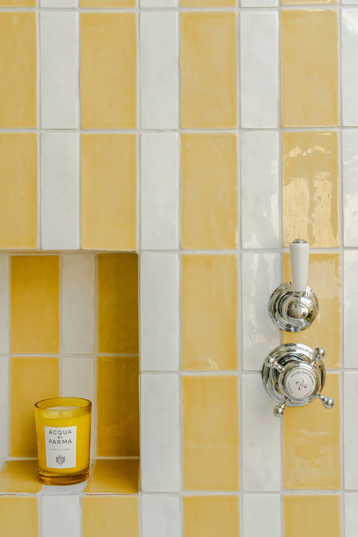 Best of 2025: Bathrooms 41 striped yellow tiles detail