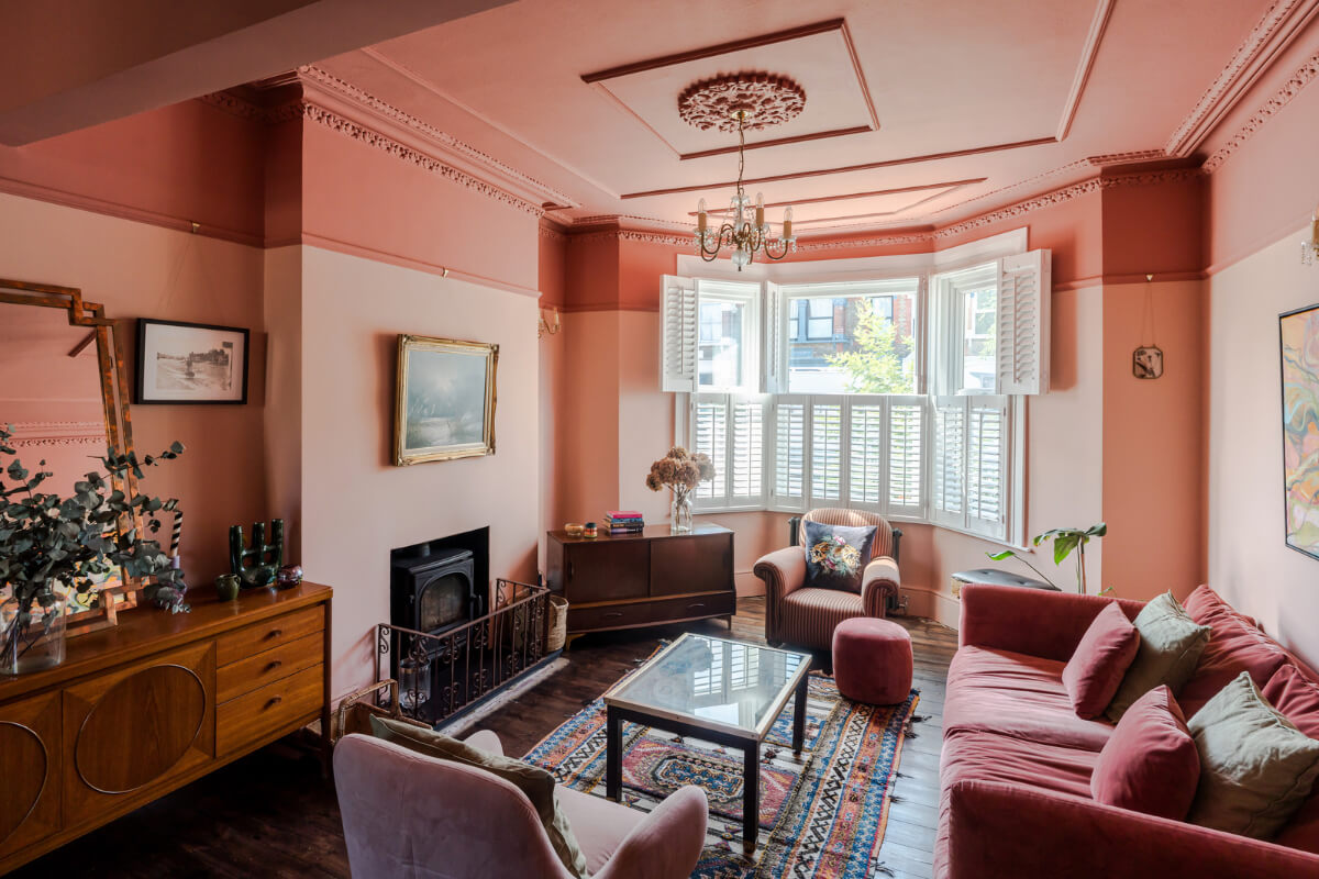 Two-Tone Walls Ideas: Create A Color Blocking Accent Wall 8 two-tone pink living room fireplace