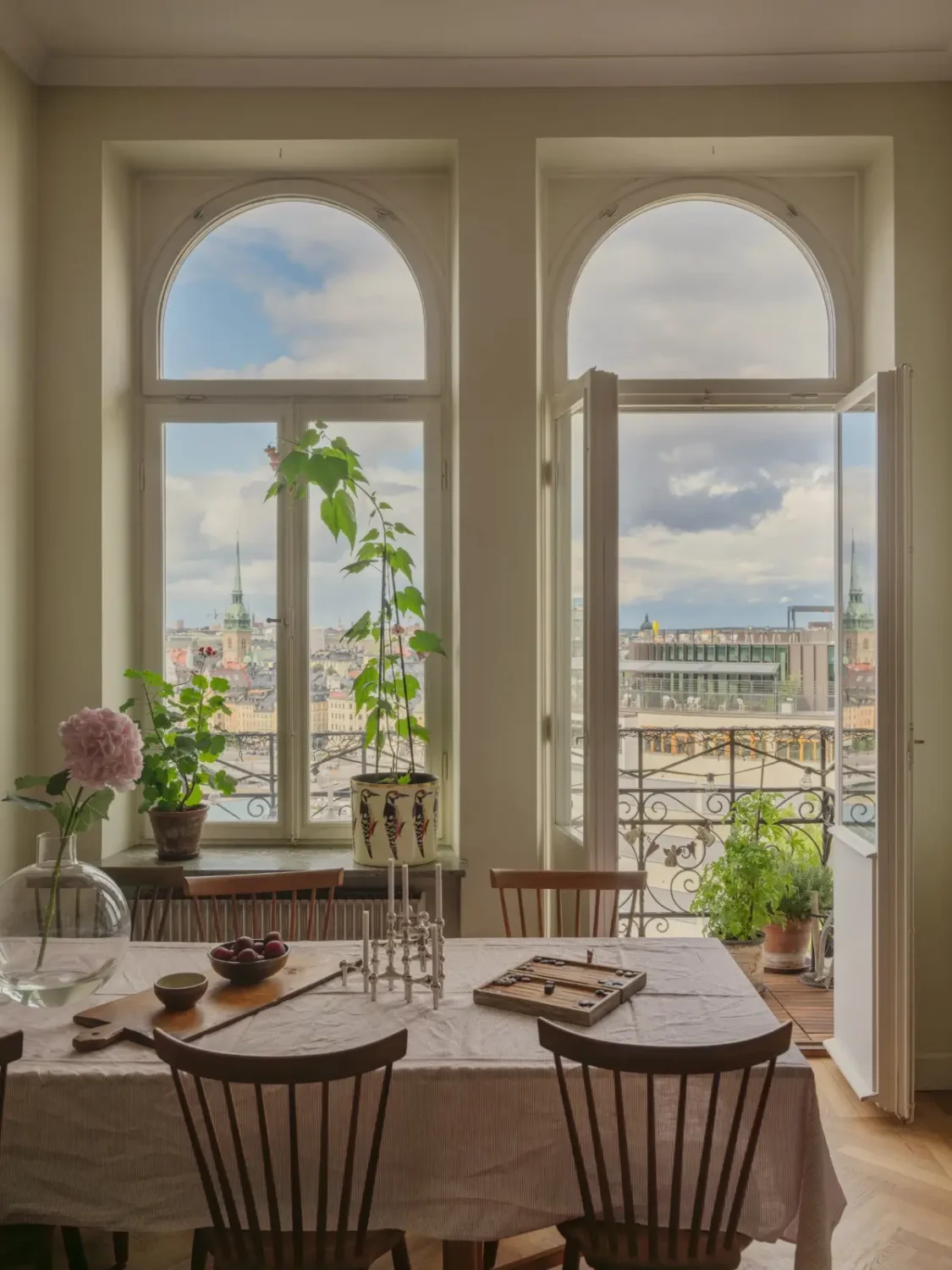 A Classic Late 19th Century Apartment with Magnificent Views of Stockholm 6 arched windows balcony doors