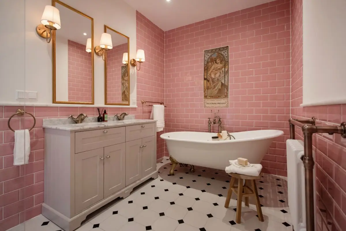 Best of 2025: Bathrooms 50 bathroom pink tiles freestanding bath double sink marble top
