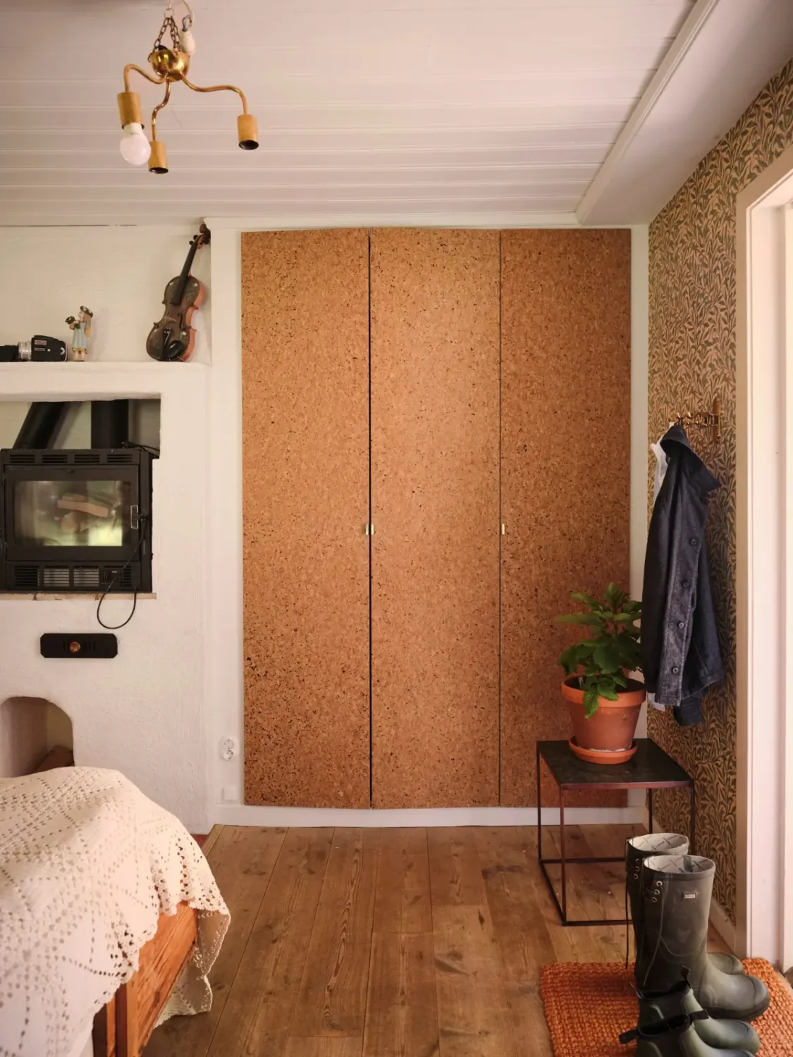 A Colorful Family Home in an Old Gardener's Cottage in Sweden 26 built-in wardrobes cork doors