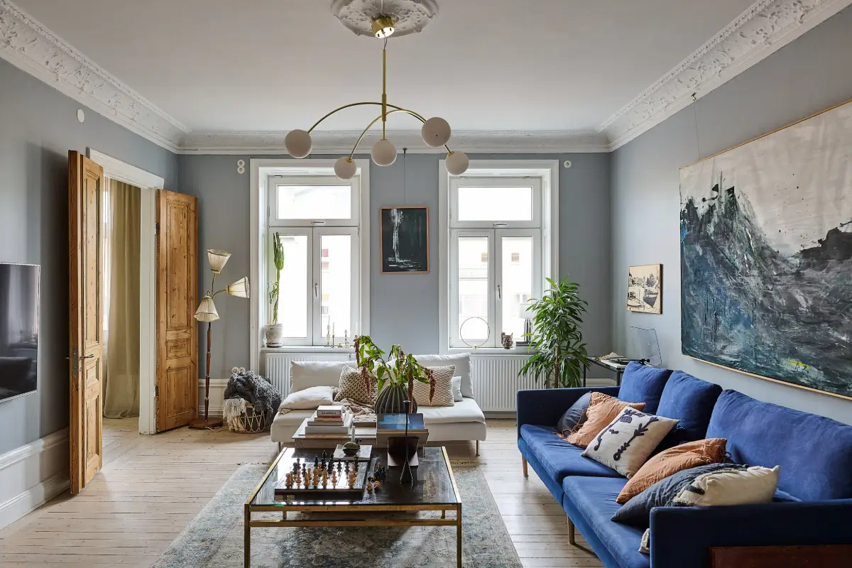 classic swedish living room wooden floor
