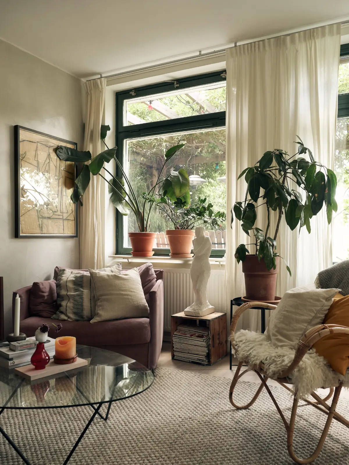 cozy living room purple armchair