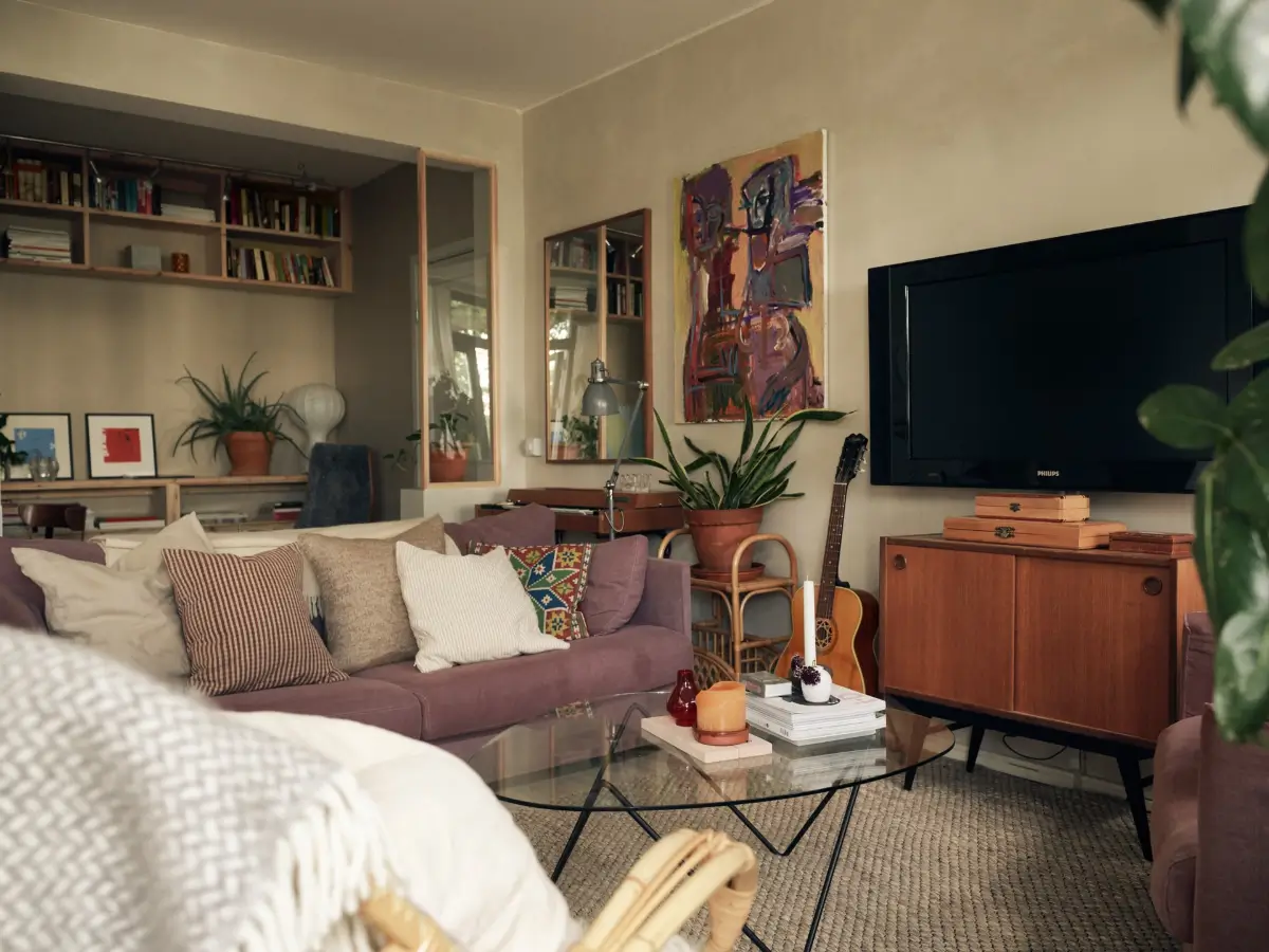 Industrial Elements in a 1960s Duplex Apartment in Stockholm 7 cozy living room with home office
