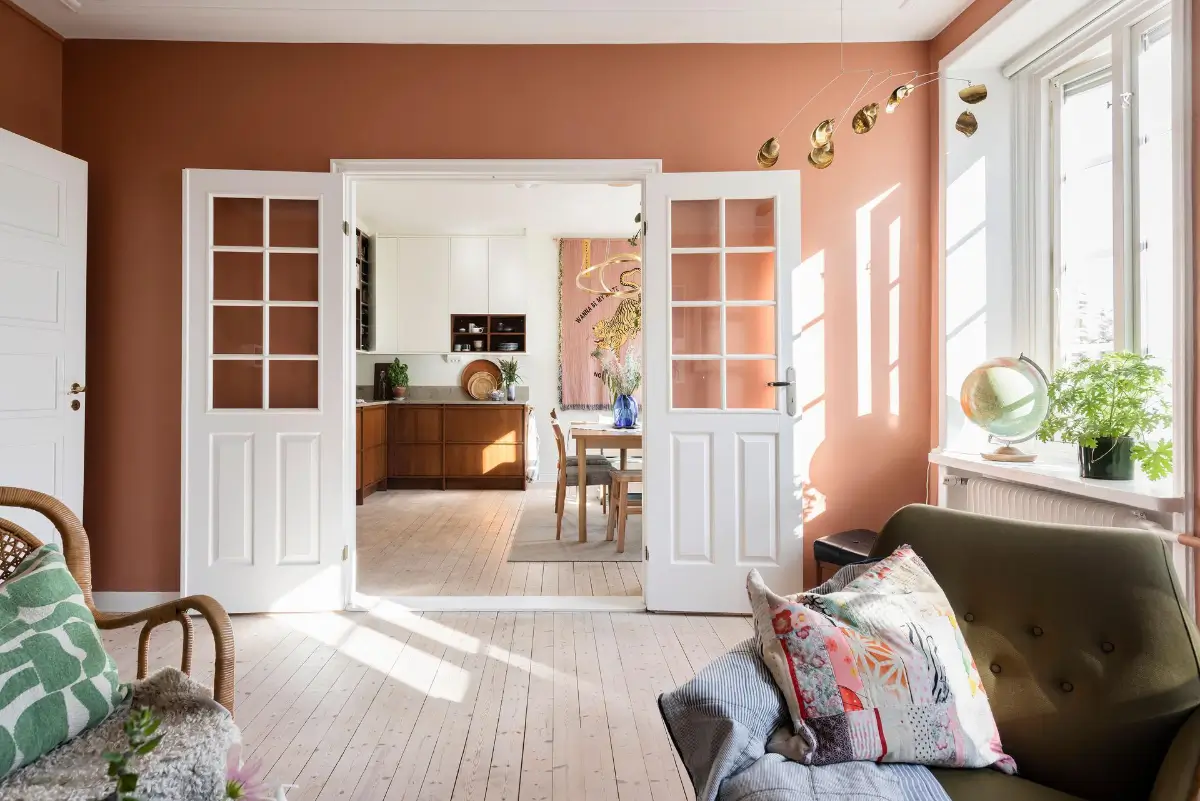 A Colorful 1920s Family Apartment in Sweden 8 double doors to kitchen