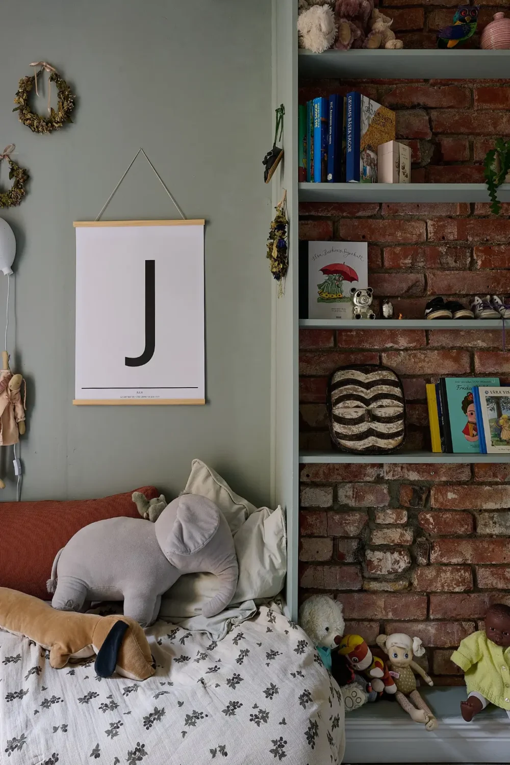A Classic Stockholm Family Apartment with a Separate Studio 27 exposed brick wall kids bedroom
