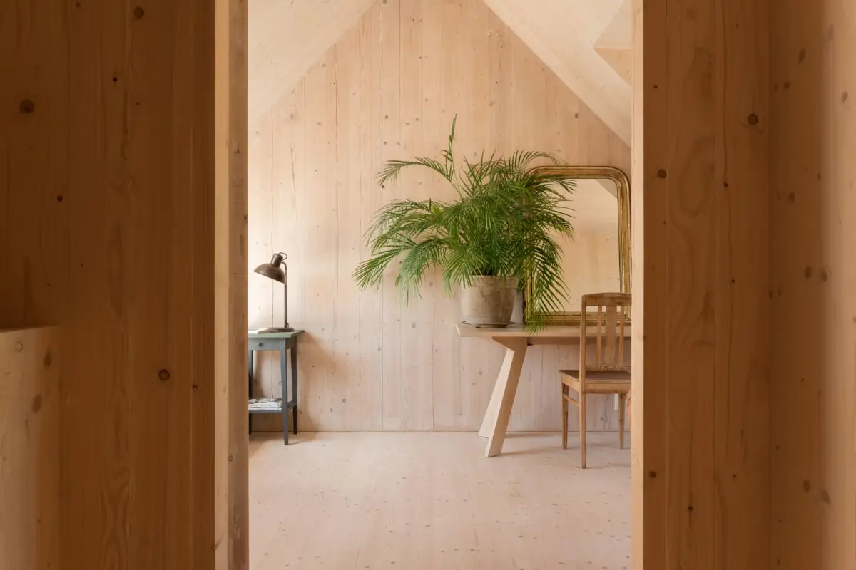 A Modern Wooden Cottage with Sea Views Close to Stockholm 16 first floor pitched ceiling