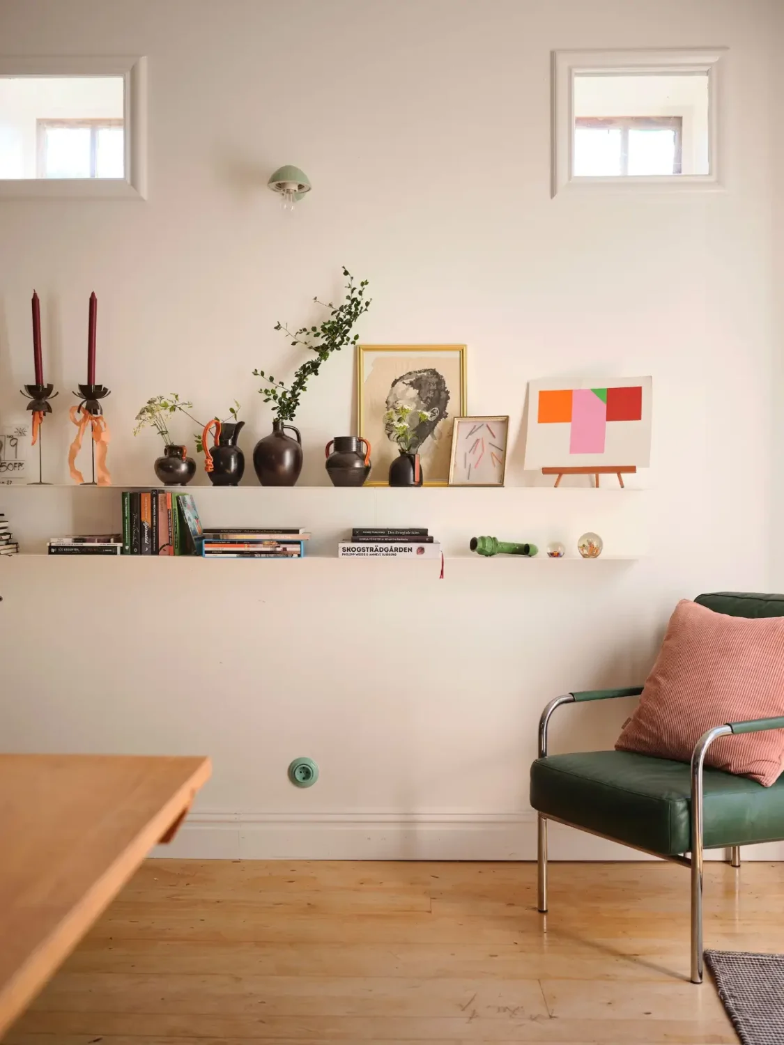 A Colorful Family Home in an Old Gardener's Cottage in Sweden 13 floating shelves