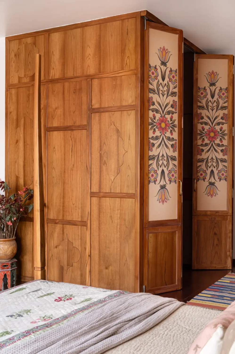 A South Indian Family Home Where Heritage Meets Bold Color Choices 12 floral bedroom wardrobes doors
