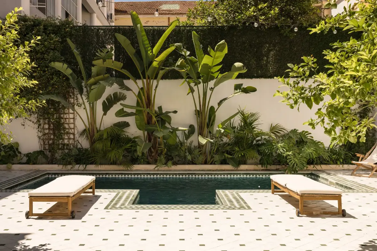 An Art Deco Villa with a Moroccan-Inspired Garden in Portugal 19 garden with pool