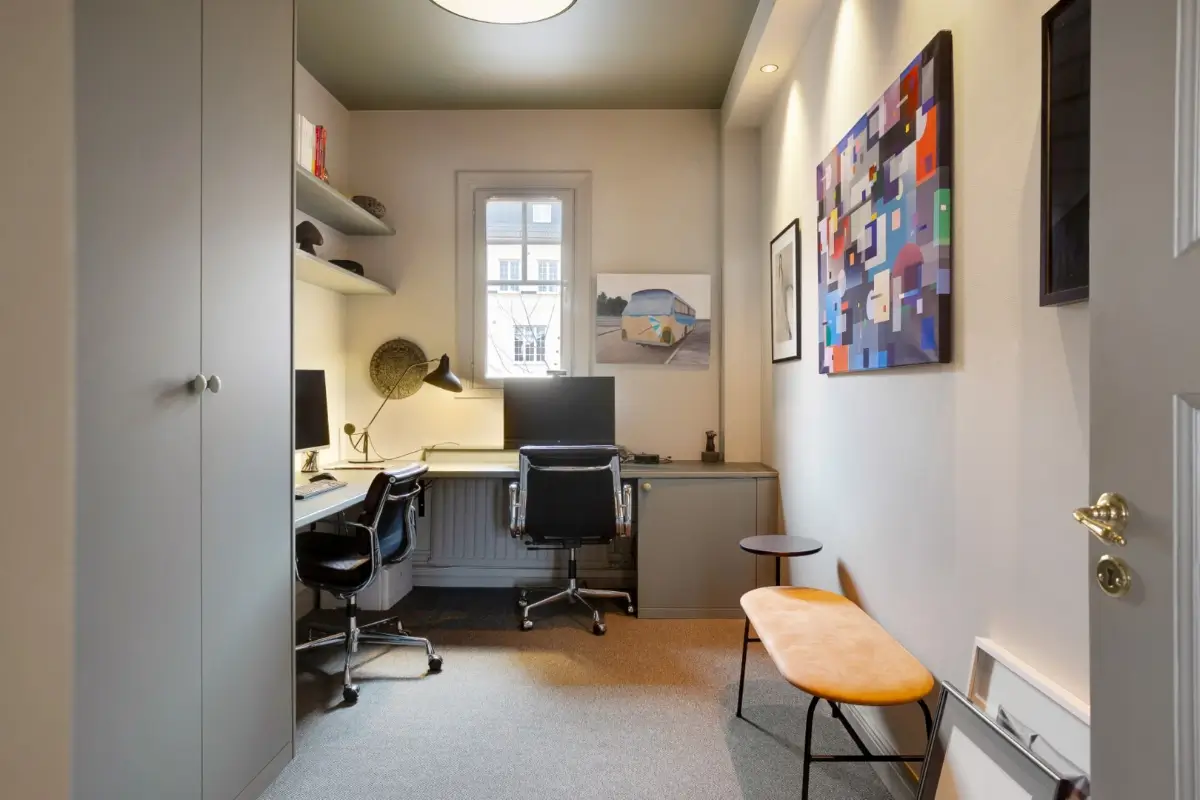 A Harmonious Color Palette in a Luxurious Stockholm Duplex Apartment 19 home office double desk