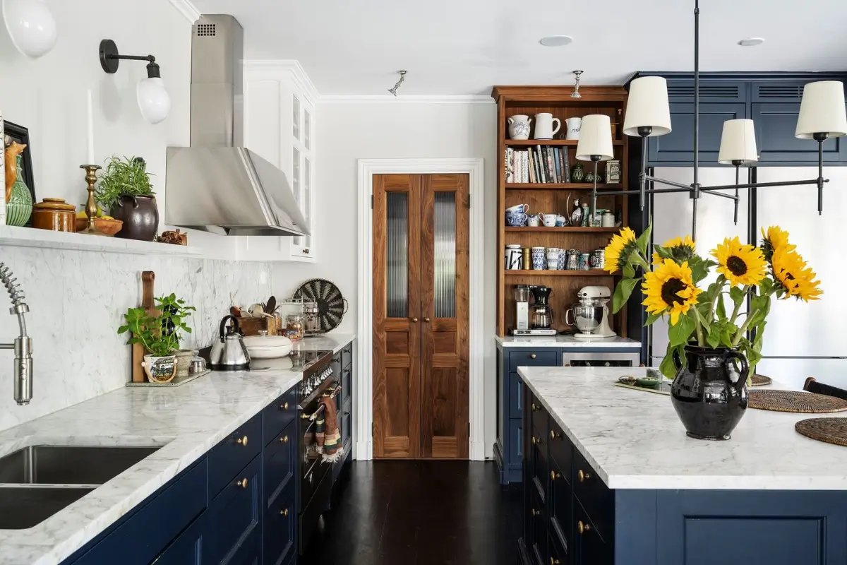 Best of 2025: Kitchens 71 kitchen dark blue cabinets marble countertop island nordroom