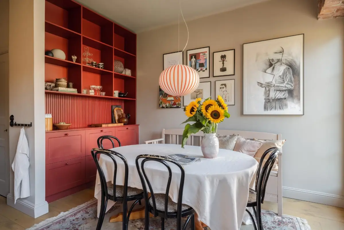 Colorful Rooms in a Practical Stockholm Family Apartment 5 kitchen dining table with bench