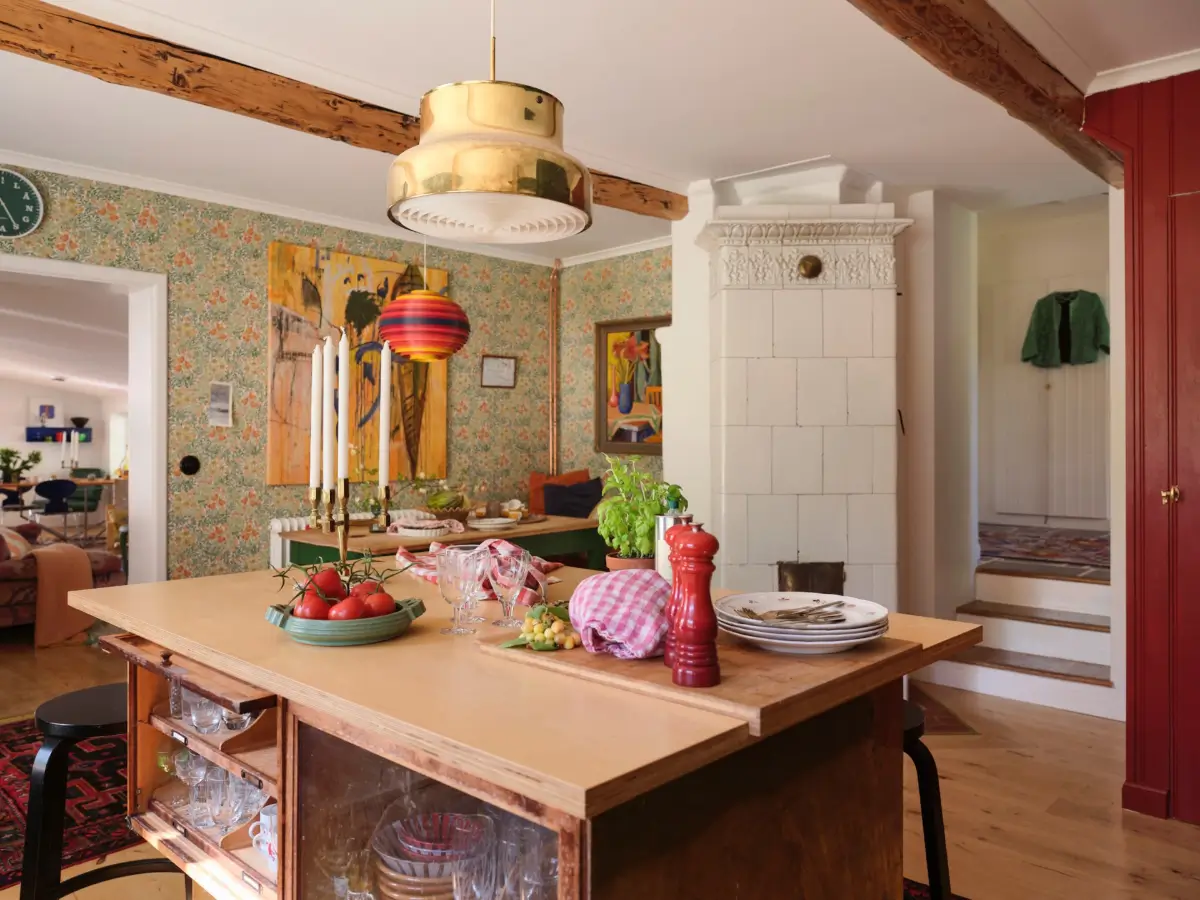 A Colorful Family Home in an Old Gardener's Cottage in Sweden 5 kitchen island