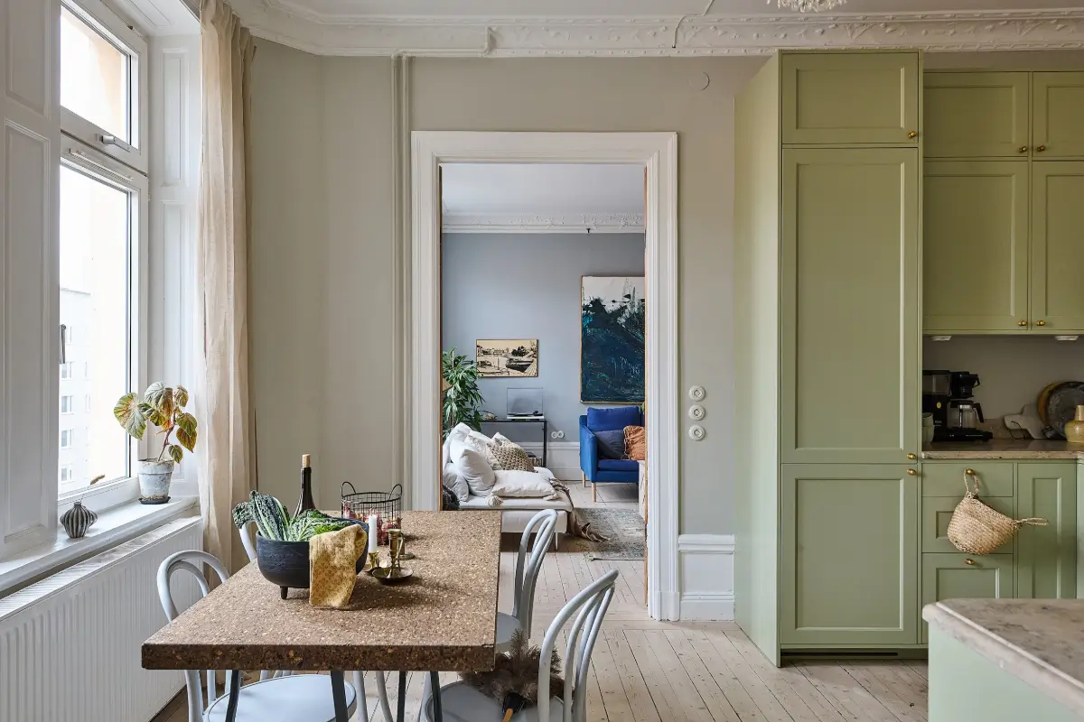 A Classic Stockholm Family Apartment with a Separate Studio 15 kitchen view into living room