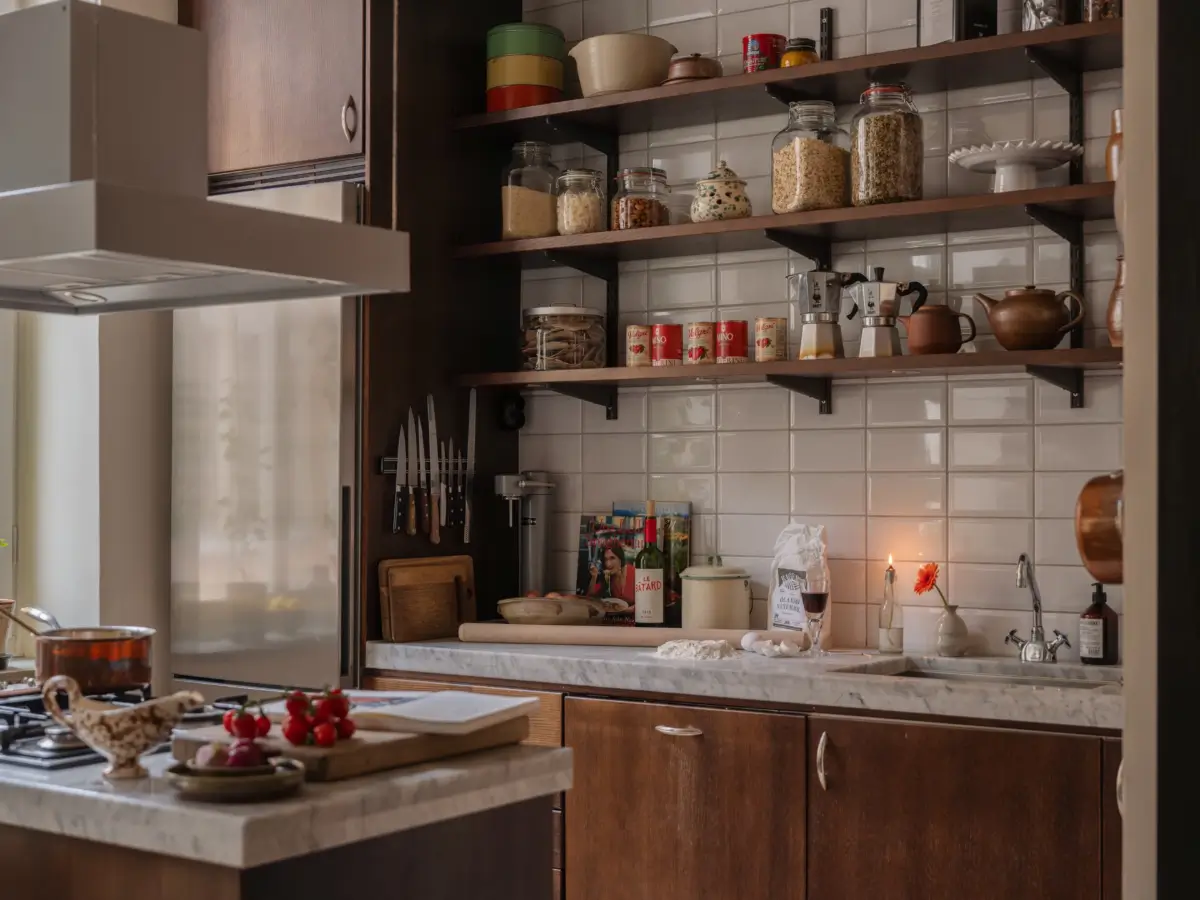 A Classic Late 19th Century Apartment with Magnificent Views of Stockholm 19 kitchen white backsplash tiles shelves