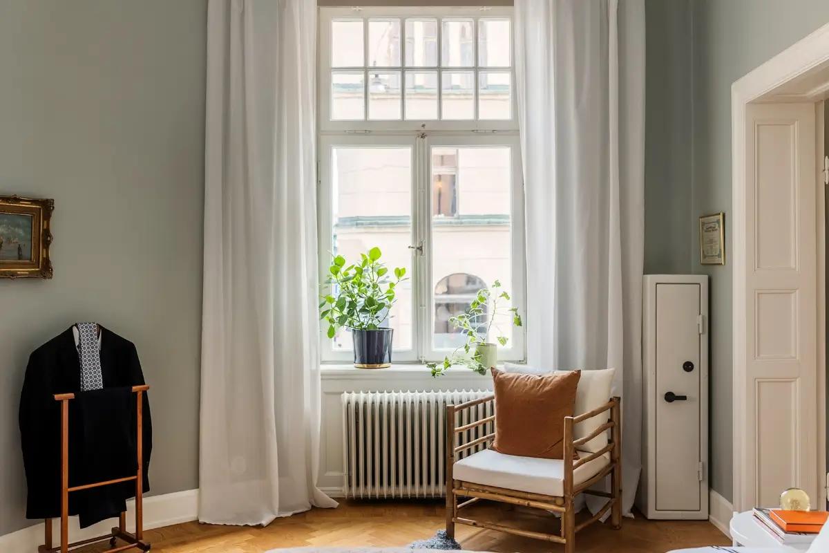 A Farrow & Ball Palette in an Art Nouveau Stockholm Apartment 11 large bedroom window