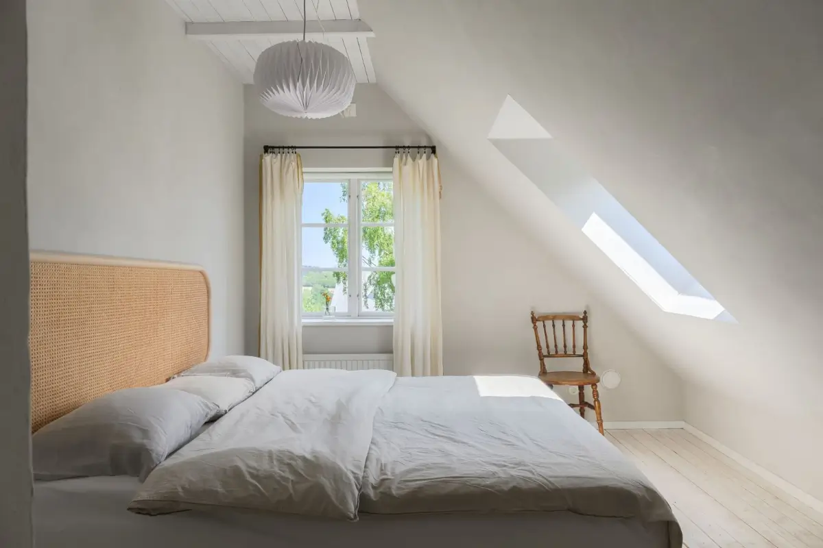 Historic Character and a deVOL Kitchen in a Swedish Country House 36 light bedroom slanted ceiling