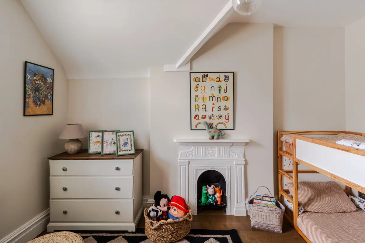 A Three-Bedroom Duplex Apartment with a Large Roof Terrace in London 20 light kids bedroom fireplace