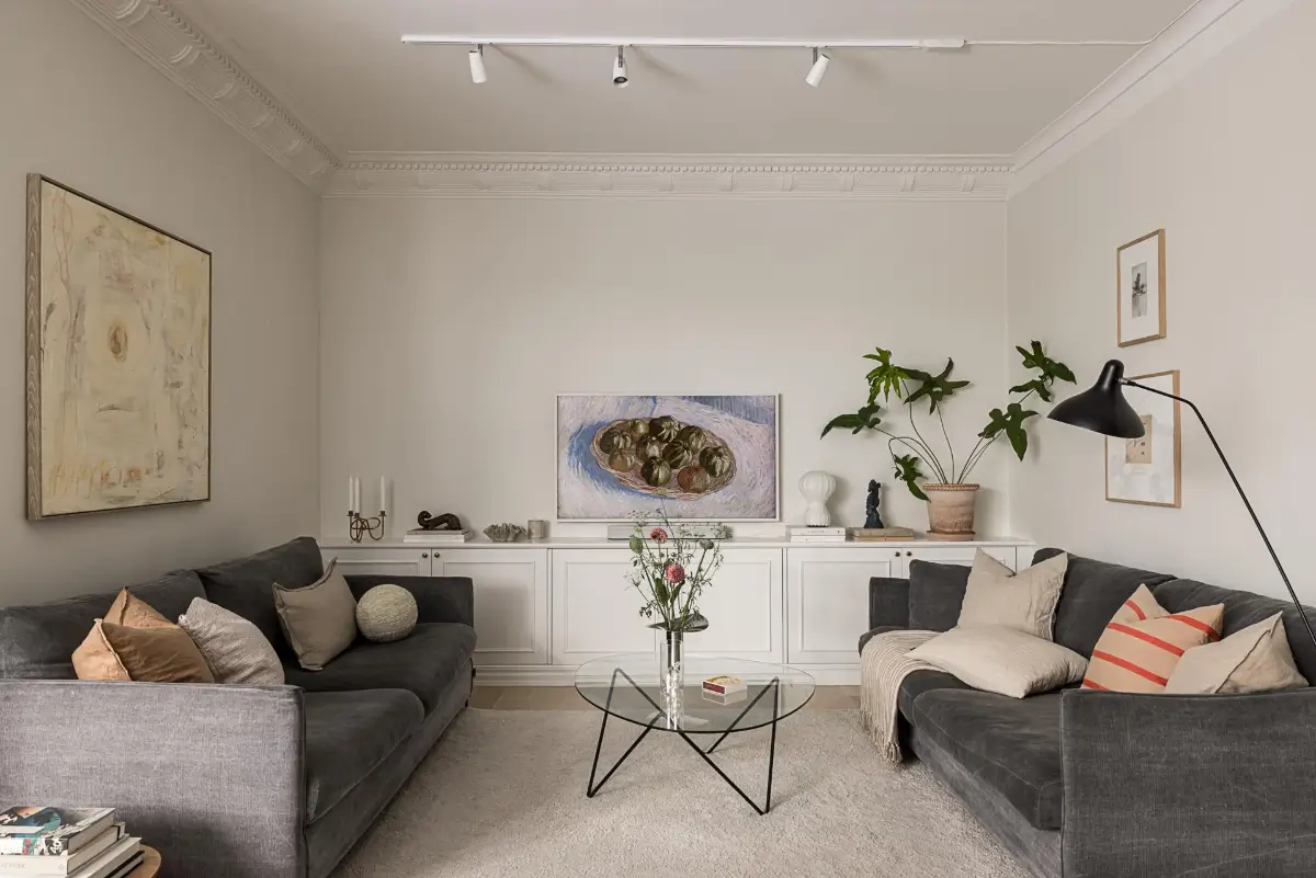 Classic Period Elements in a Comfortable Two-Bedroom Apartment 11 living room built in cabinets