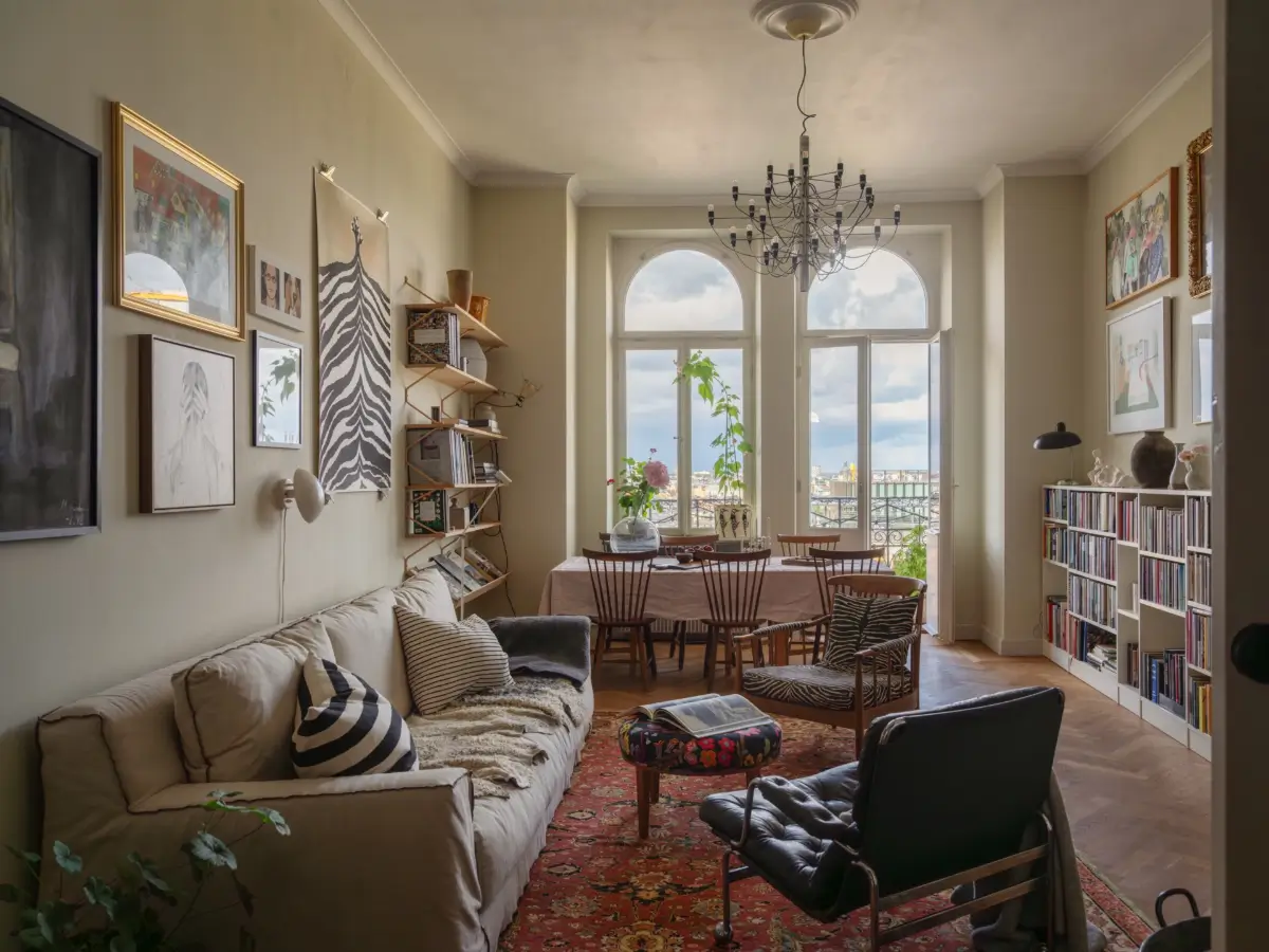 living room high arched windows