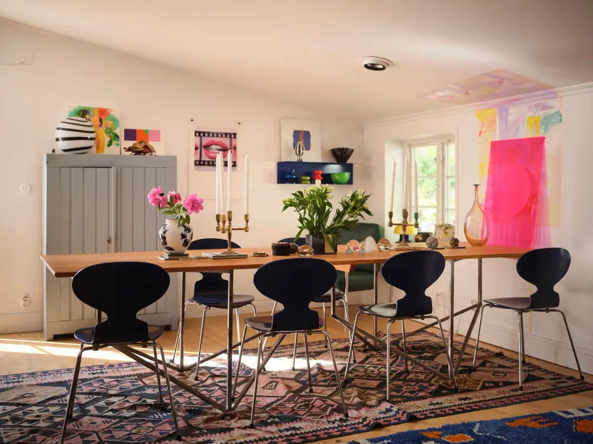 A Colorful Family Home in an Old Gardener's Cottage in Sweden 14 long dining table