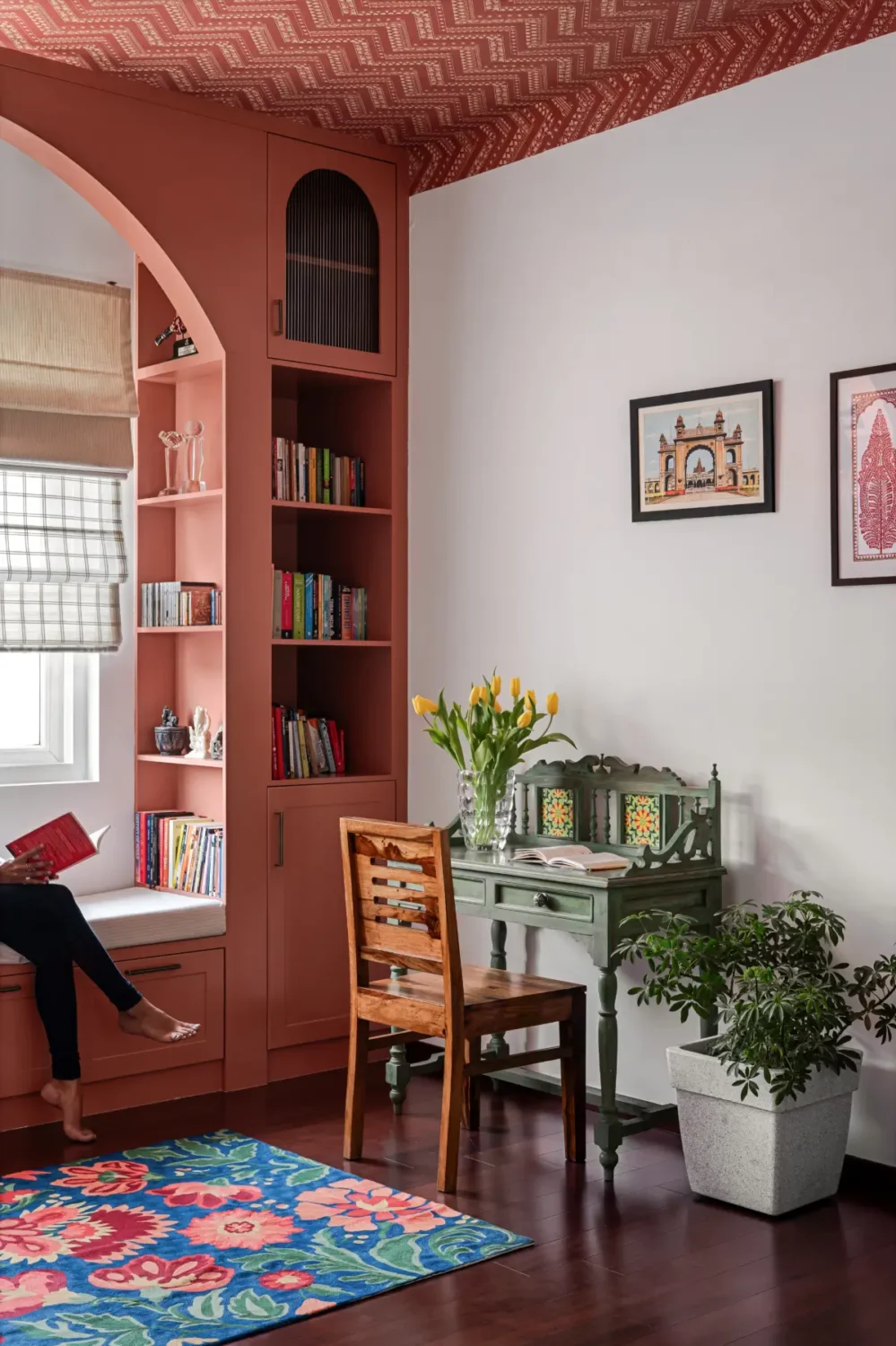 The Top Home Design Trends for 2026: Bold Color, Cozy Corners & Climate-Ready Living 10 pink built-in bookshelves and reading nook nordroom