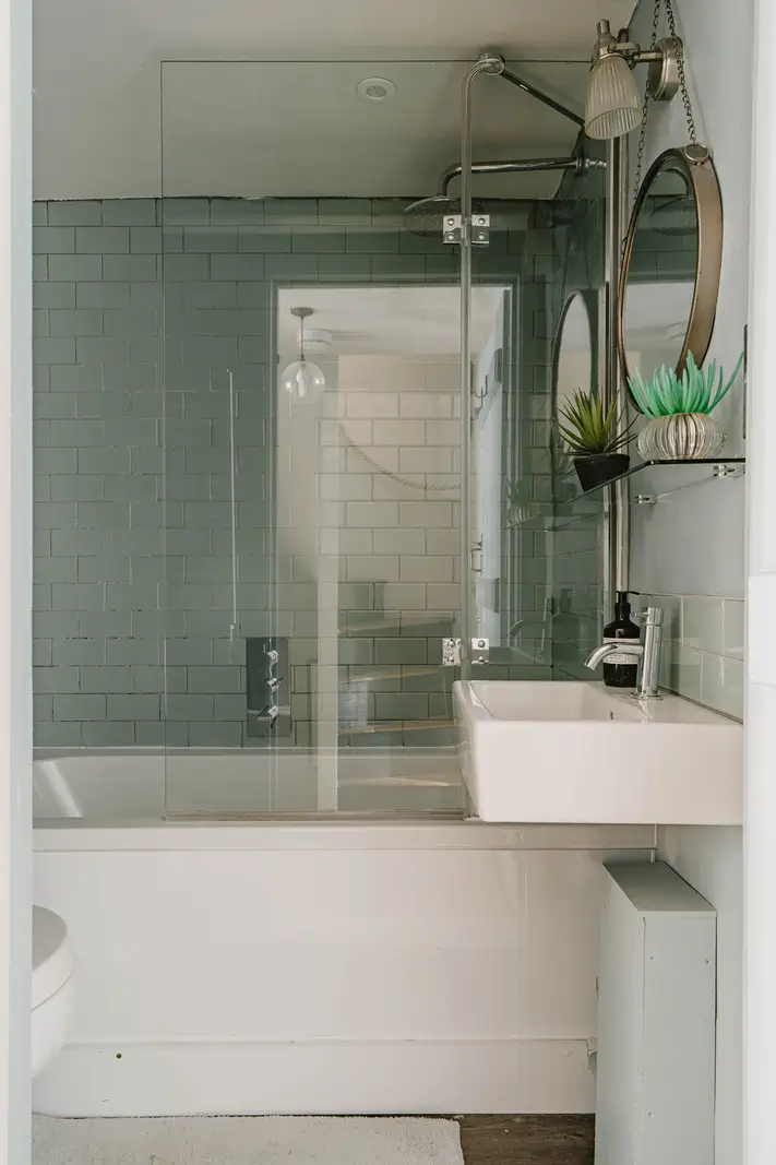 A 17th-Century Home with Original Elements in an English Seaside Town 19 small bathroom blue metro tiles