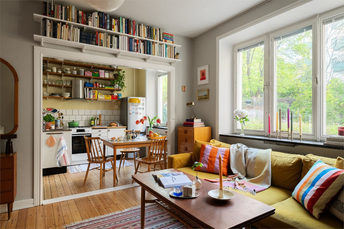 Best of 2025: Studio & Loft Apartments 1 studio apartment bookshelves above the wide opening