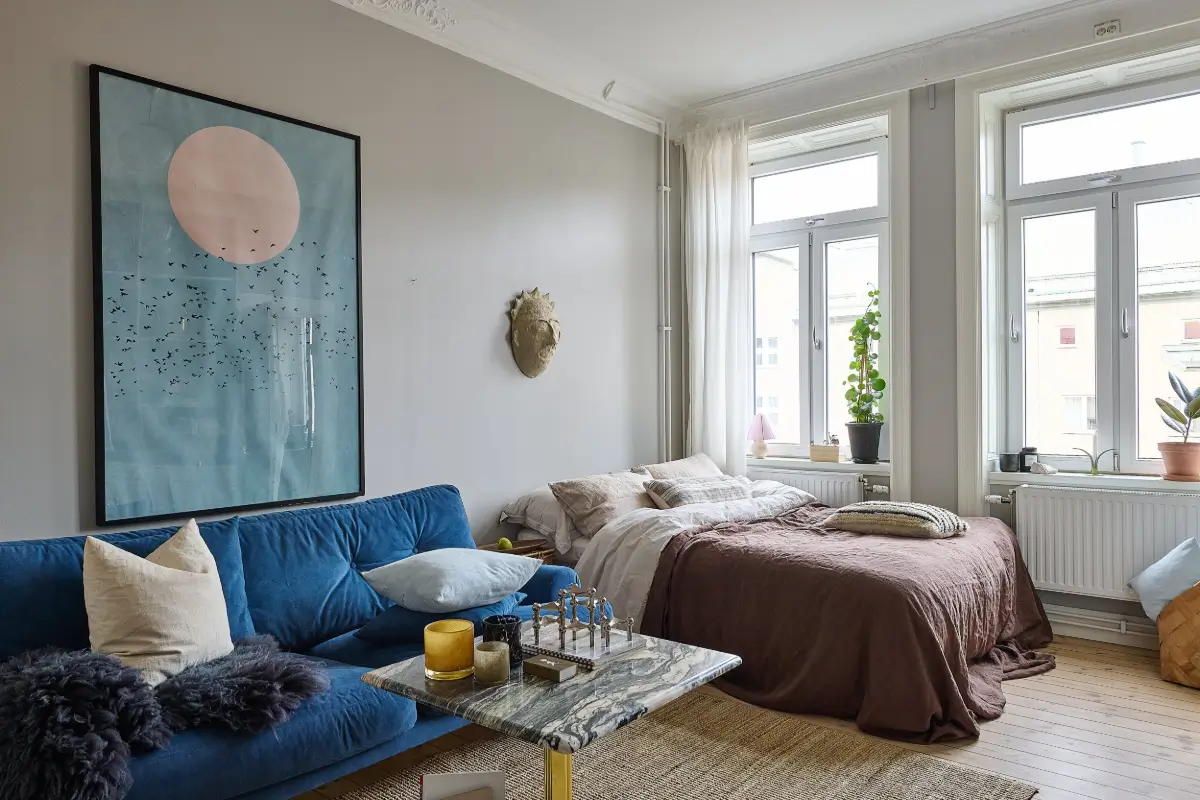 A Classic Stockholm Family Apartment with a Separate Studio 35 studio apartment large windows gray walls