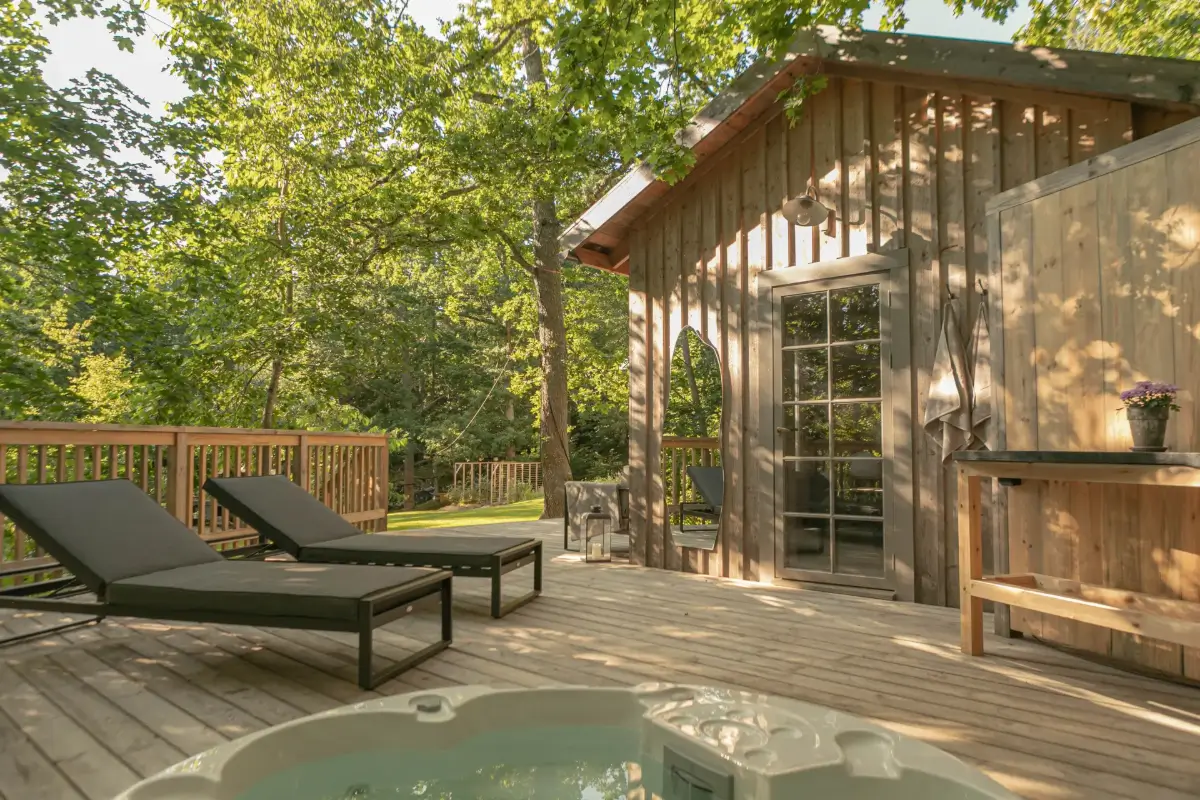 Modern Comforts and Historic Architecture in an 18th Century Home 27 wooden terrace with jacuzzi