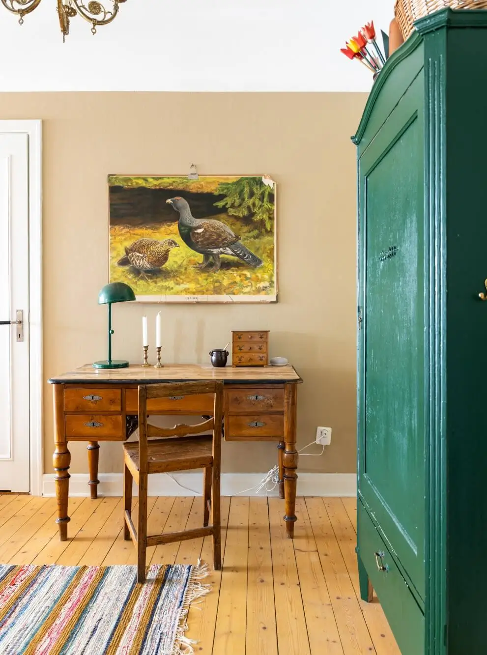 Warm Tones, Antiques, and Period Features in a Swedish Studio Apartment 12 antique desk