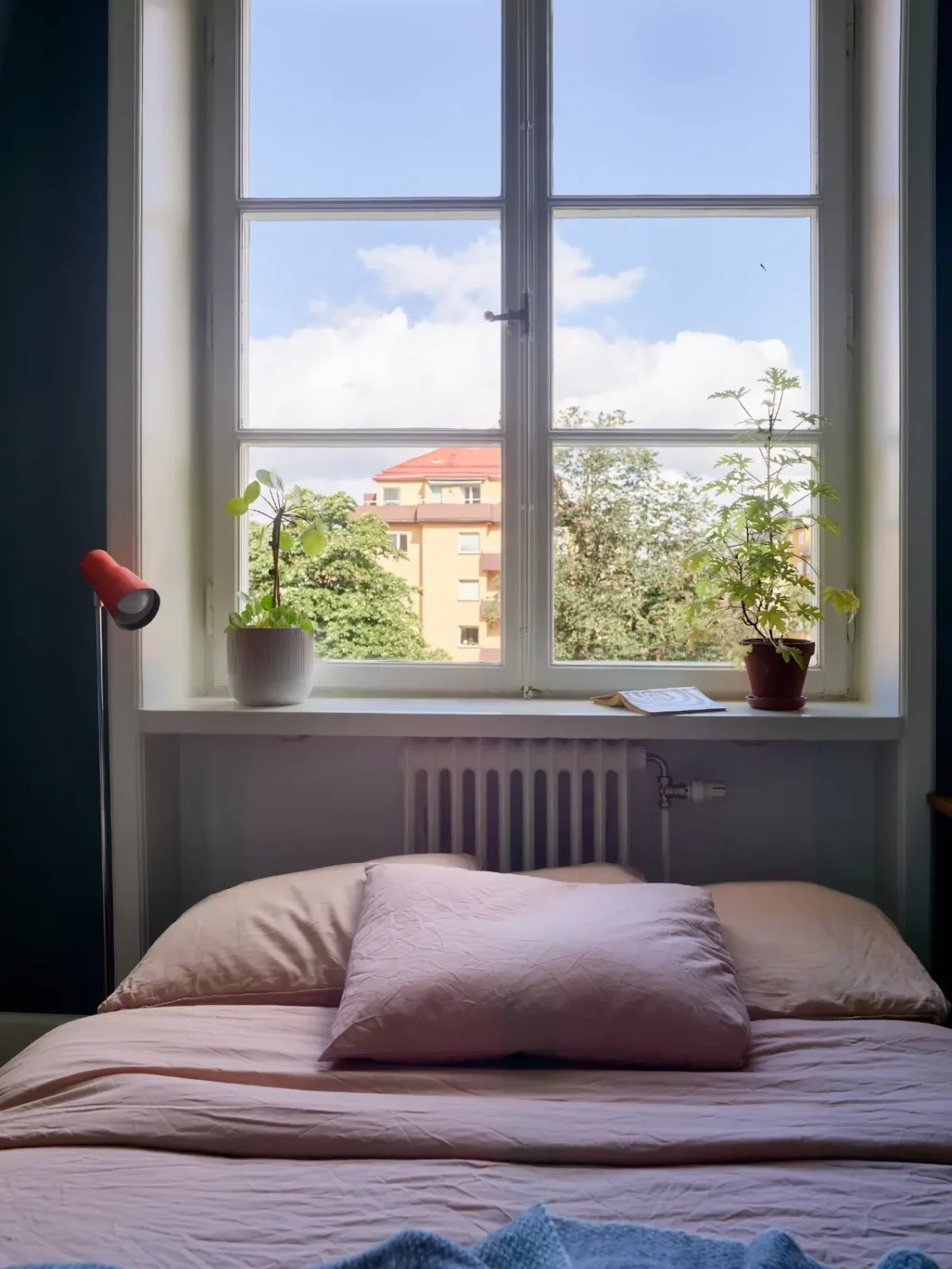 Midcentury Furniture & a Dark Blue Bedroom in a 1930s Apartment 10 bedroom window