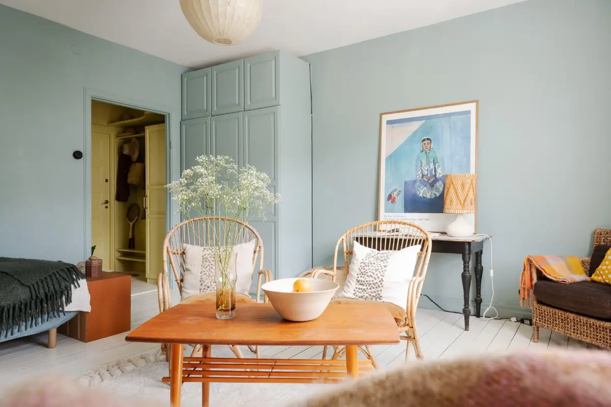 Historic Character and Color in a Swedish Studio Apartment 8 blue-gray studio wardrobes