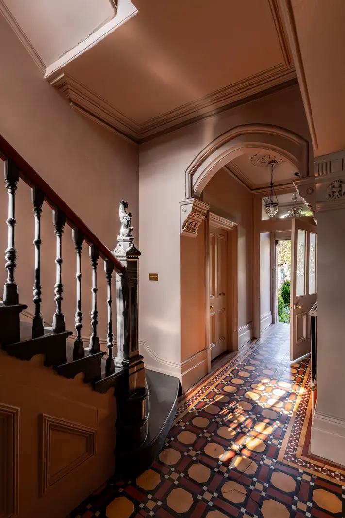 A Dramatic Color Palette in a Large Victorian Family Townhouse 15 grand hall original floor tiles
