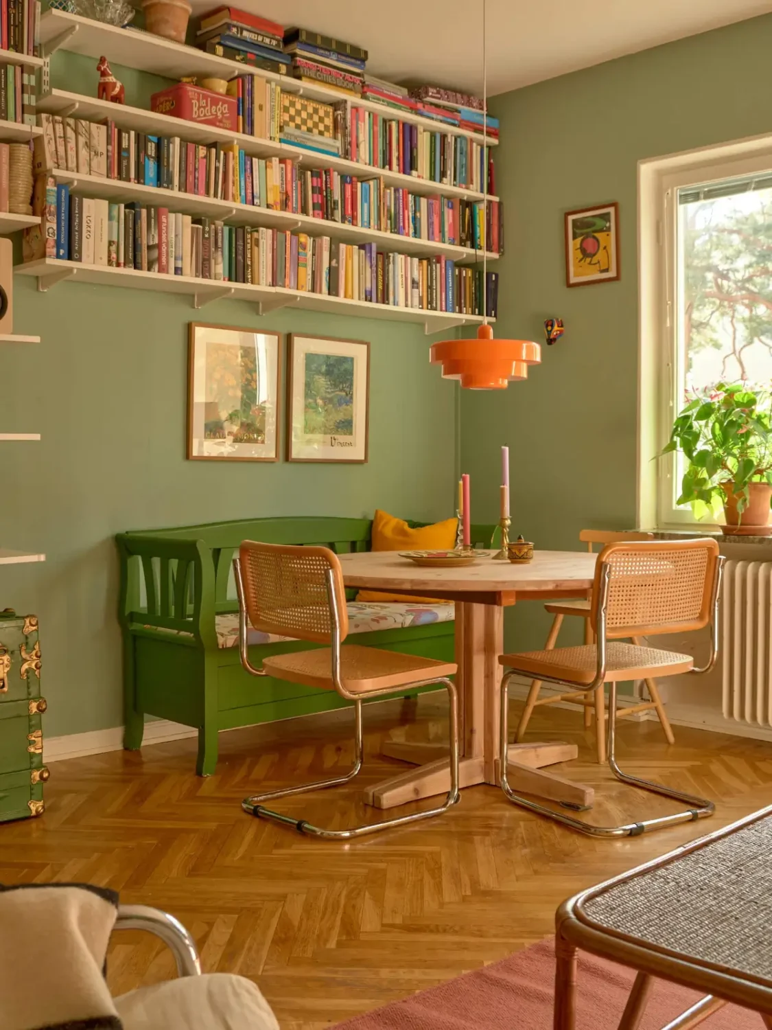 Best of 2025: Living Rooms 71 green living room round wooden floor bookshelves nordroom