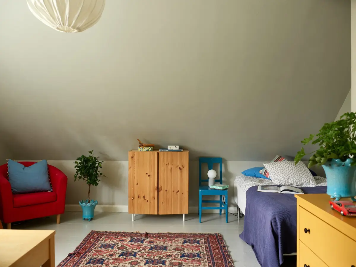 A Well-Preserved 1920s House with a Green Kitchen in Stockholm 23 greige bedroom