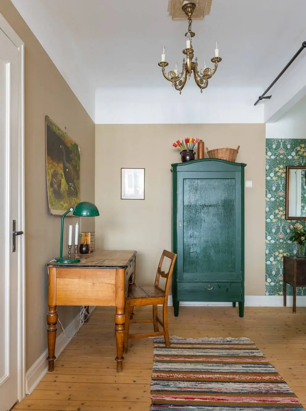 Warm Tones, Antiques, and Period Features in a Swedish Studio Apartment 9 home office antique desk