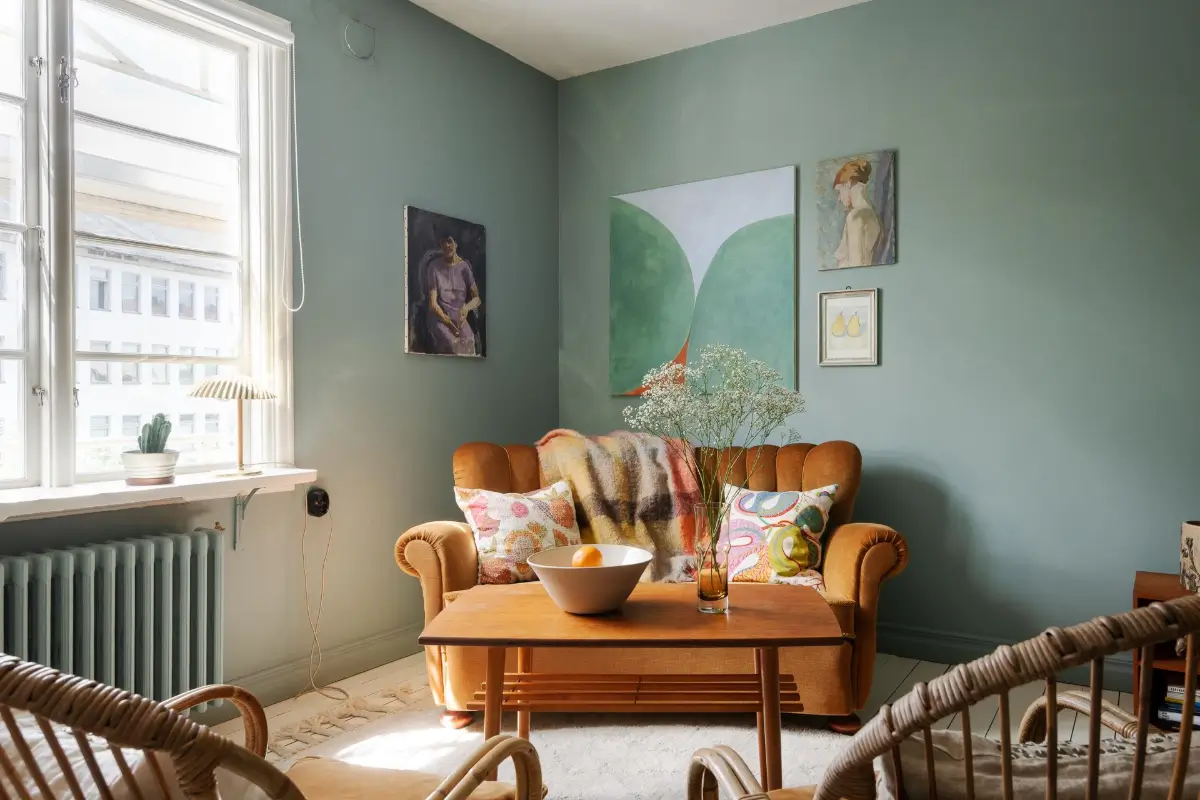 Historic Character and Color in a Swedish Studio Apartment 4 midcentury style sitting area