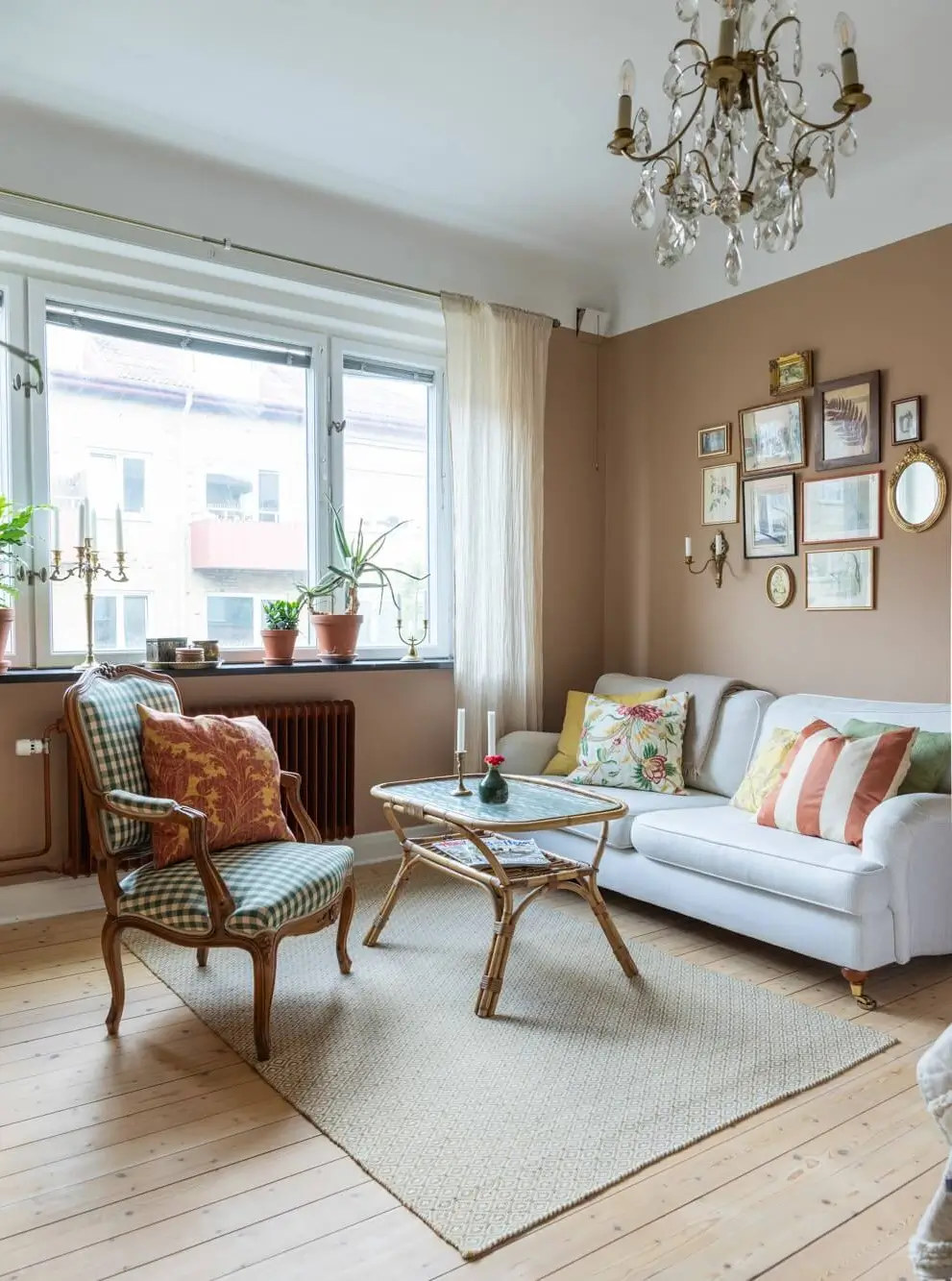Warm Tones, Antiques, and Period Features in a Swedish Studio Apartment 2 studio apartment wooden floorboards warm wall color