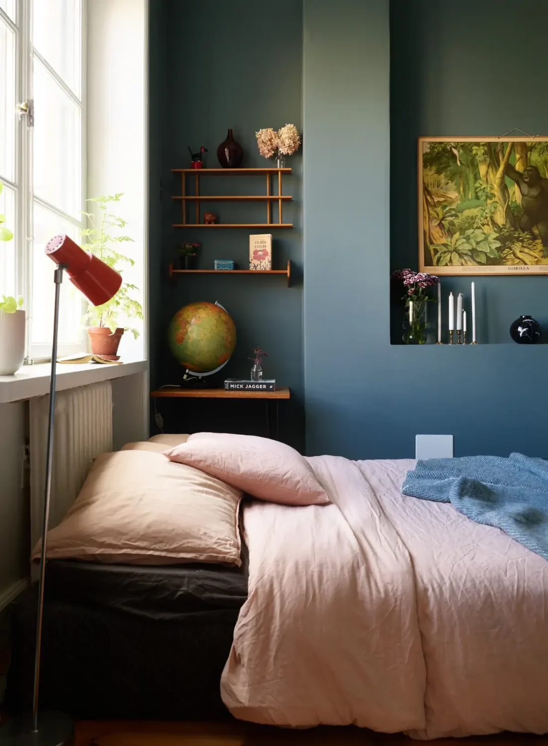 Midcentury Furniture & a Dark Blue Bedroom in a 1930s Apartment 8 tiny dark blue bedroom