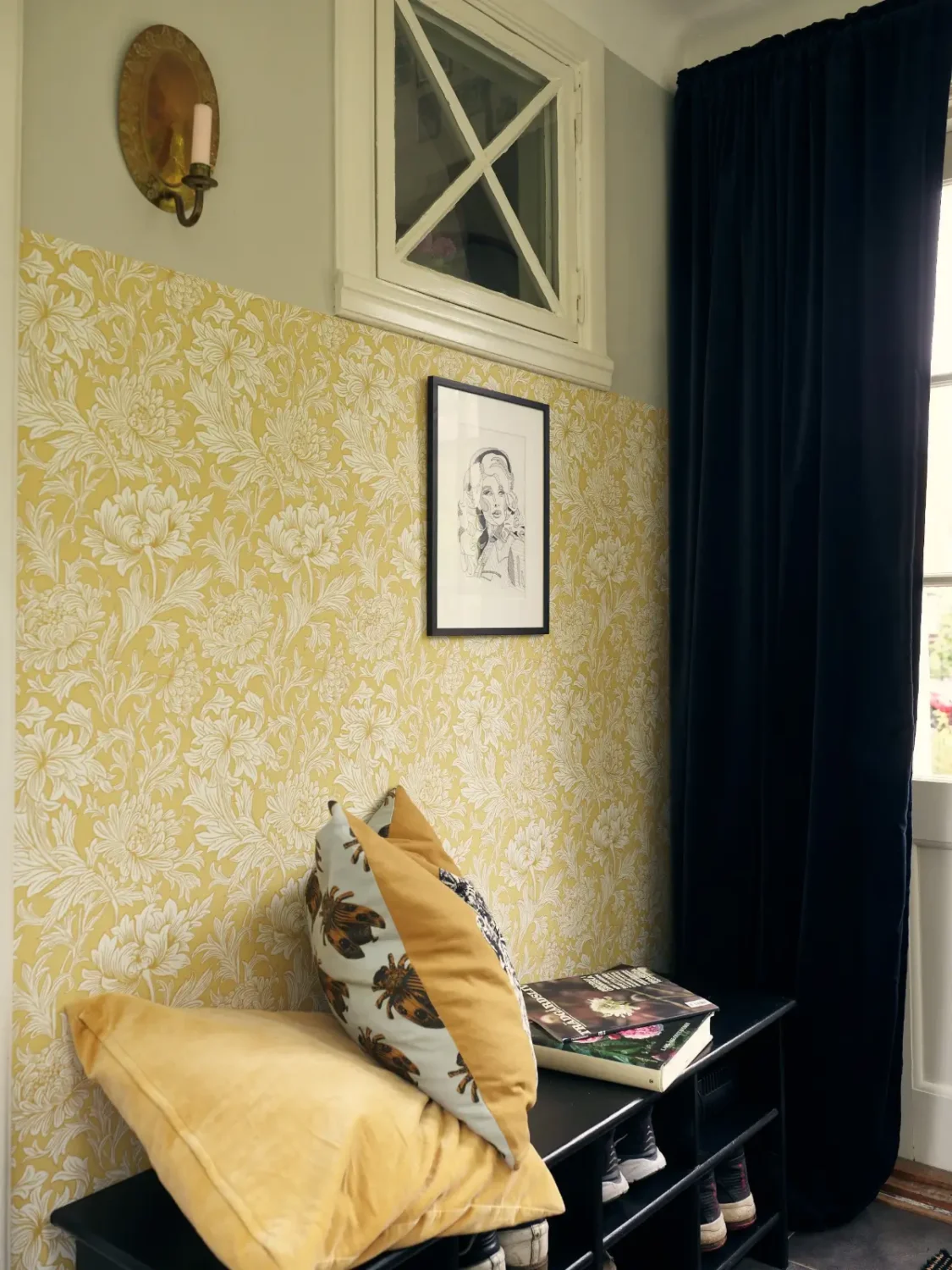 A Cheerful Color Palette in an Early 20th Century Villa in Stockholm 19 yellow floral wallpaper hall