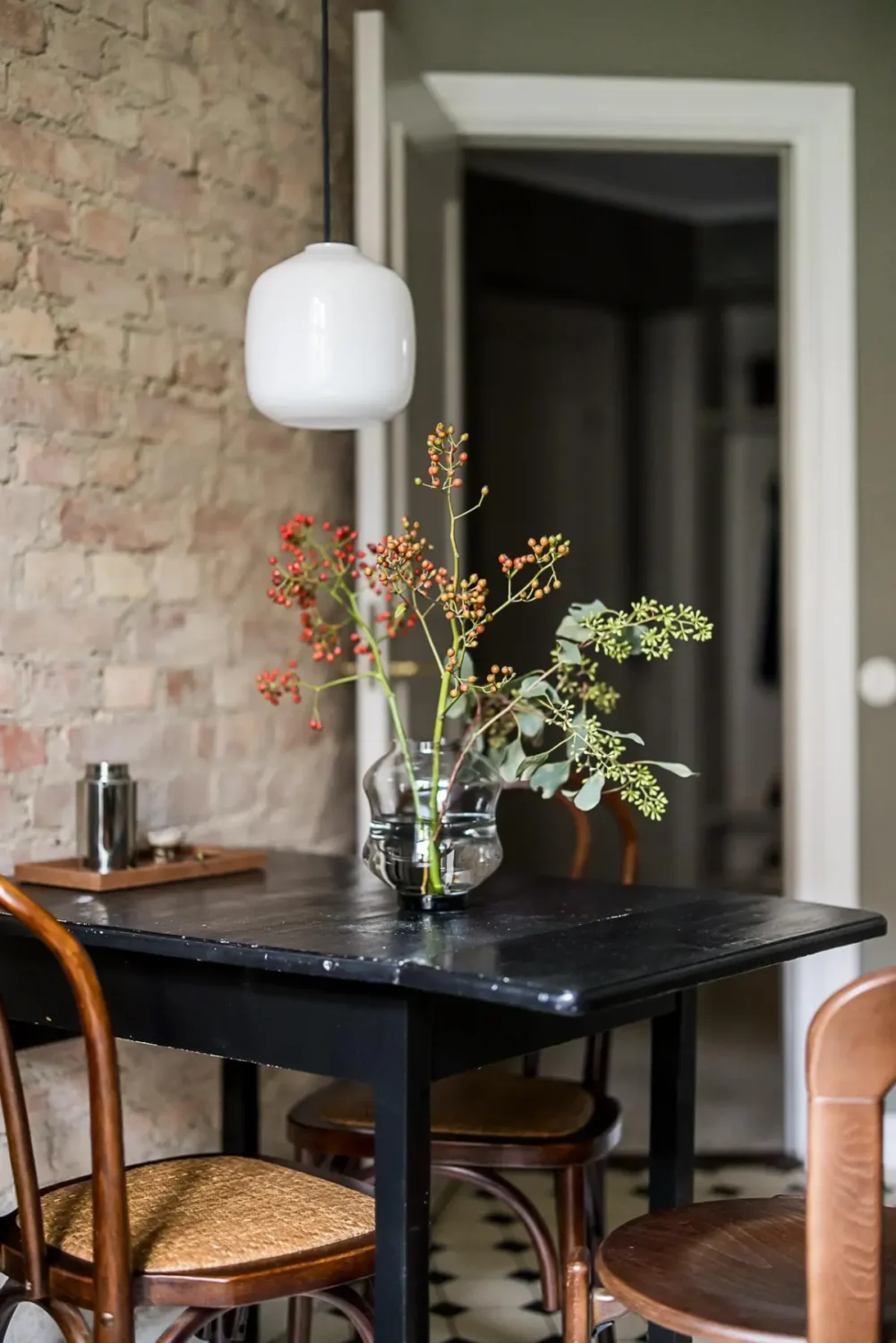 Gray Tones, Wallpapers, and a Mint Green Fireplace in a Swedish Apartment 27 black wooden kitchen folding table