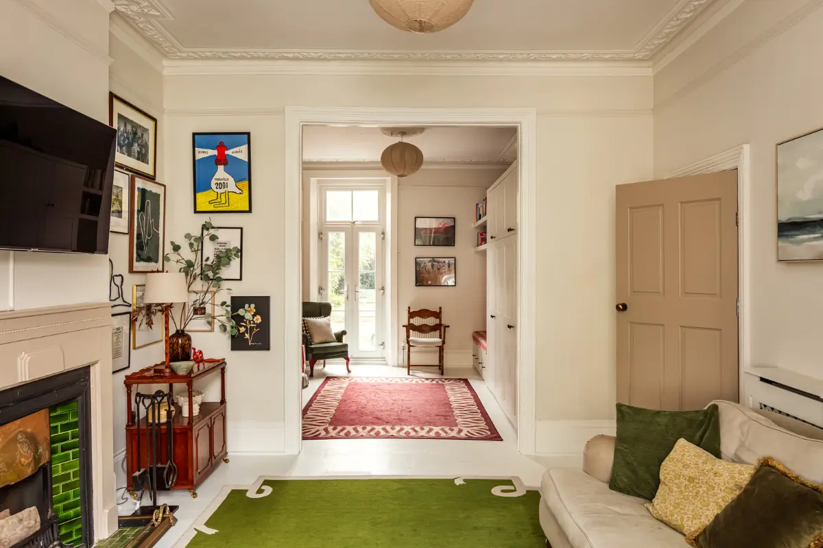 Period Elements and Subtle Color Accents in a Victorian Family Home 5 double living room